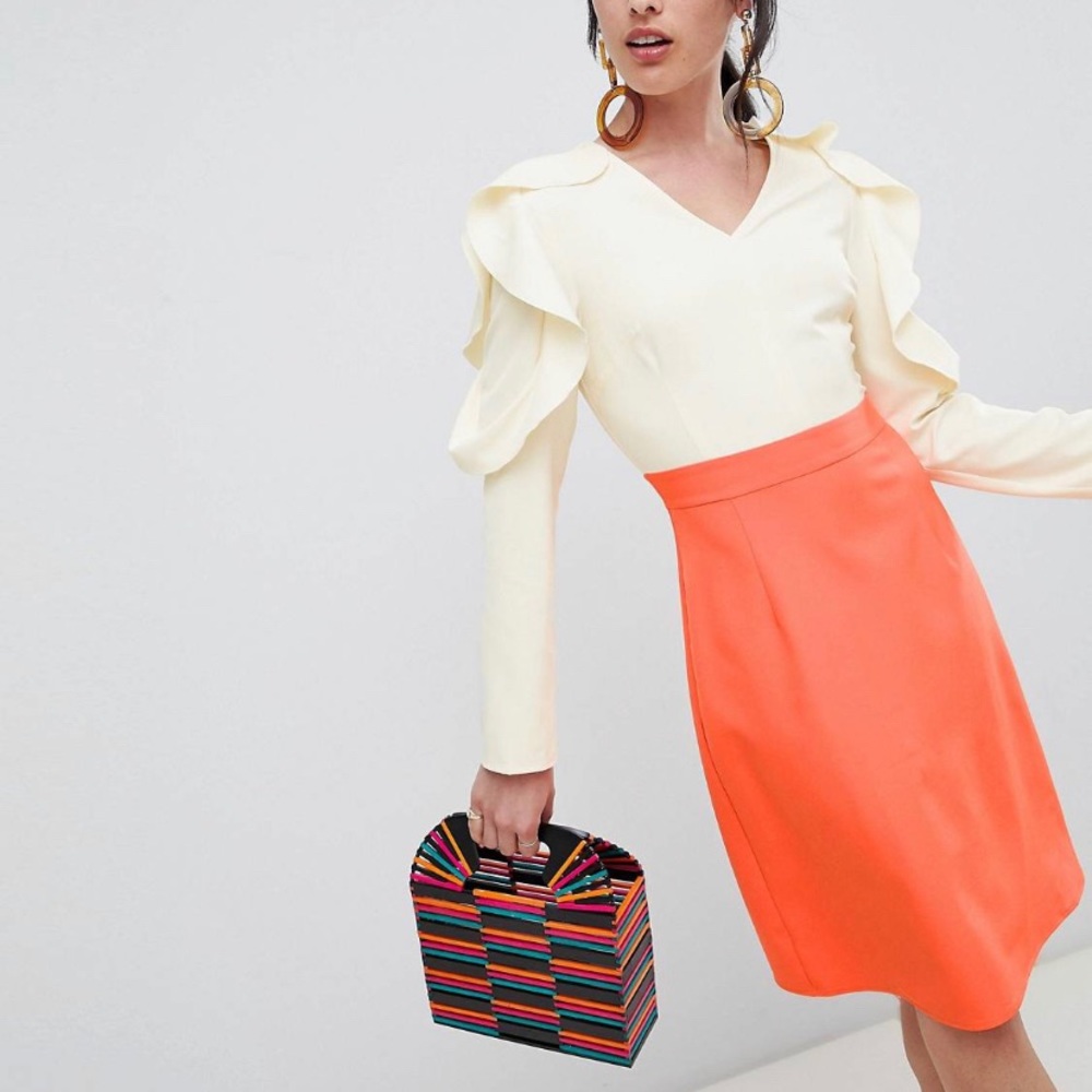 Long sleeve color block midi dress